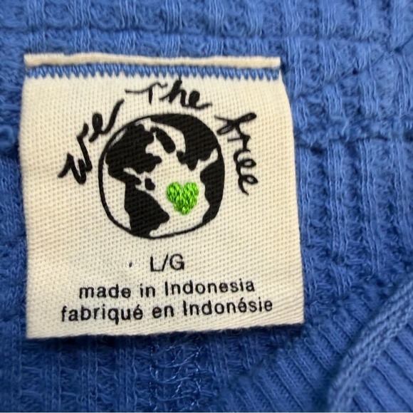 We The Free Free People Waffle Knit Tunic Top Blue Long Sleeve Raw Hem - Picture 3 of 6